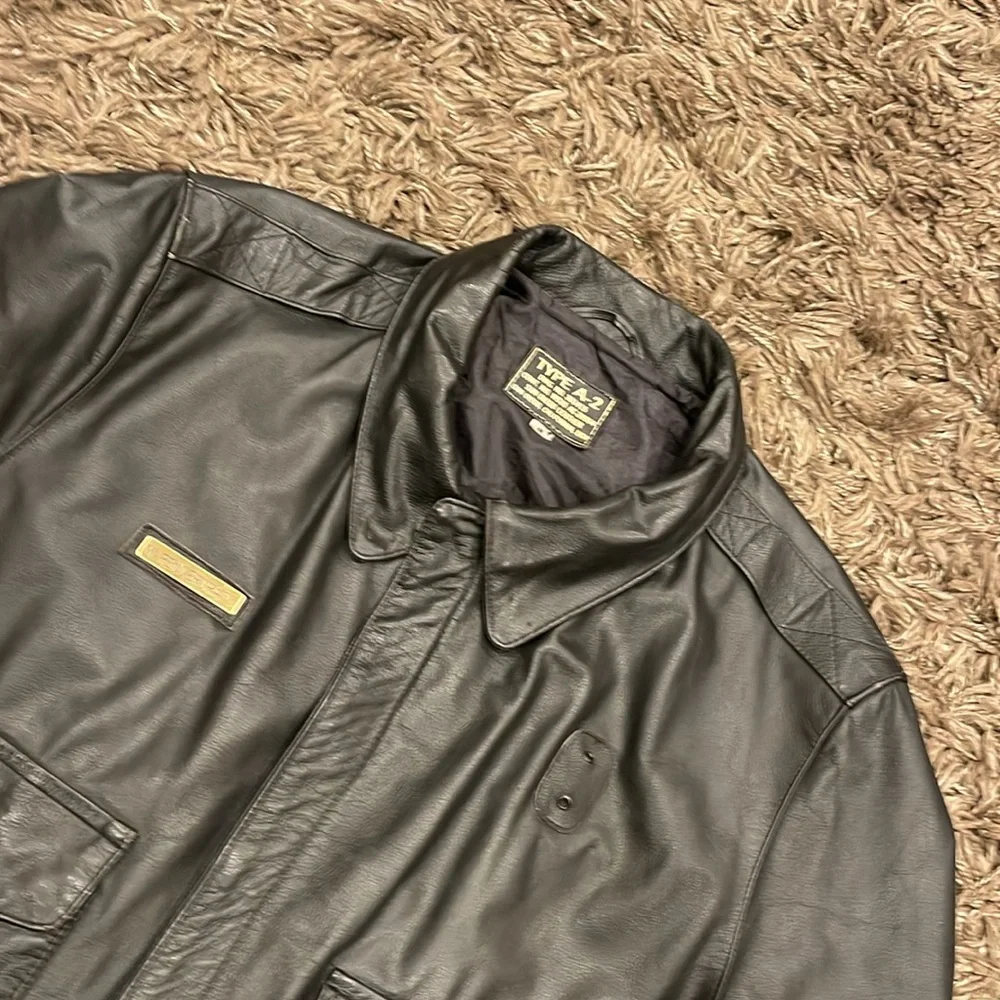 Vintage 90s Type A-2 Flight Leather Jacket 48 Deadstock Black San Diego